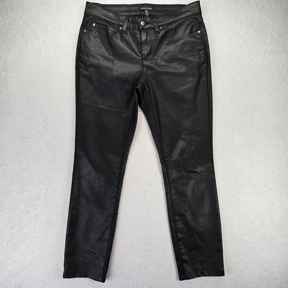 Eileen Fisher Black Pants Womens 6 Organic Cotton Waxed Jeans Shine Skinny